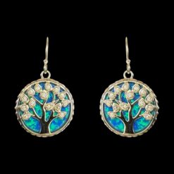 Blue Opal Earrings Tree of Life Sparkles Silver Jewelry Product Shot - Isolated View - Lefkara Silver