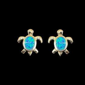 Blue Opal Earrings Turtle Tale Silver Jewelry Product Shot - Isolated View - Lefkara Silver