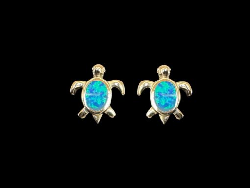 Blue Opal Earrings Turtle Tale Silver Jewelry Product Shot - Isolated View - Lefkara Silver