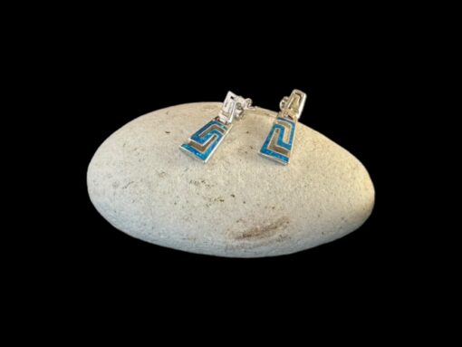 Blue Opal Earrings Vertical Maender Silver Jewelry Display Shot - Prop Shot - Lefkara Silver