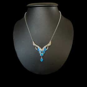 Blue Opal Necklace Teardrop Symphony Silver Jewelry Product Shot - Isolated View - Lefkara Silver