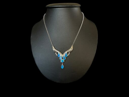 Blue Opal Necklace Teardrop Symphony Silver Jewelry Product Shot - Isolated View - Lefkara Silver