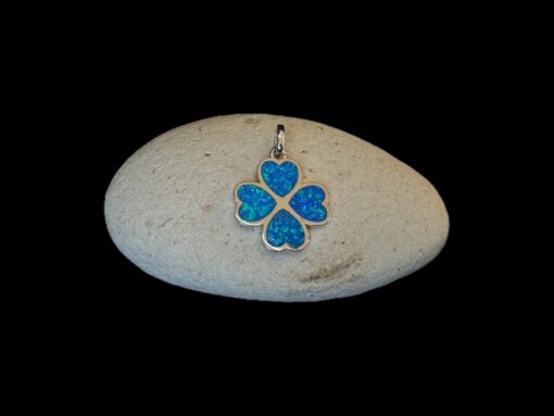 Blue Opal Pendant Clover Blossom Silver Jewelry Display Shot - Prop Shot - Lefkara Silver