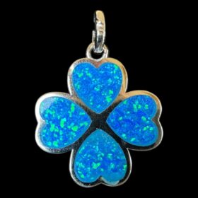 Blue Opal Pendant Clover Blossom Silver Jewelry Product Shot - Isolated View - Lefkara Silver