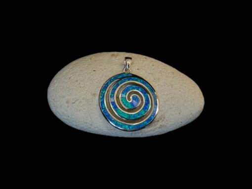 Blue Opal Pendant Cosmic Spiral Silver Jewelry Display Shot - Prop Shot - Lefkara Silver