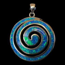 Blue Opal Pendant Cosmic Spiral Silver Jewelry Product Shot - Isolated View - Lefkara Silver