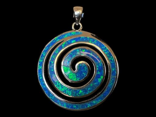 Blue Opal Pendant Cosmic Spiral Silver Jewelry Product Shot - Isolated View - Lefkara Silver