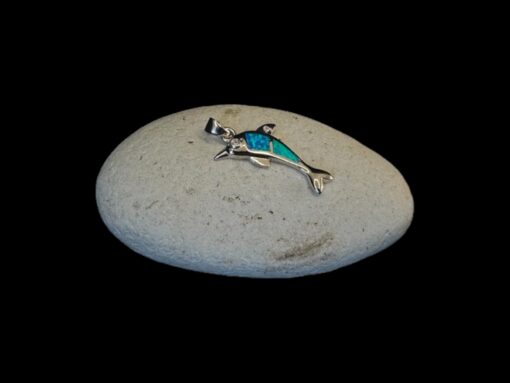 Blue Opal Pendant Dolphin Dance Silver Jewelry Display Shot - Prop Shot - Lefkara Silver