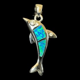 Blue Opal Pendant Dolphin Dance Silver Jewelry Product Shot - Isolated View - Lefkara Silver