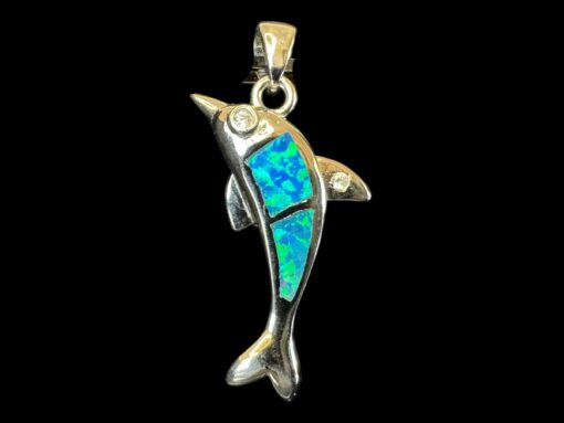 Blue Opal Pendant Dolphin Dance Silver Jewelry Product Shot - Isolated View - Lefkara Silver