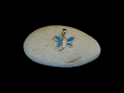 Blue Opal Pendant Dragonfly Breeze Silver Jewelry Display Shot - Prop Shot - Lefkara Silver