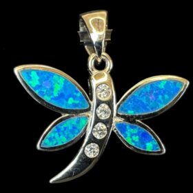 Blue Opal Pendant Dragonfly Breeze Silver Jewelry Product Shot - Isolated View - Lefkara Silver