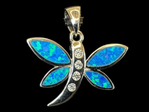 Blue Opal Pendant Dragonfly Breeze Silver Jewelry Product Shot - Isolated View - Lefkara Silver