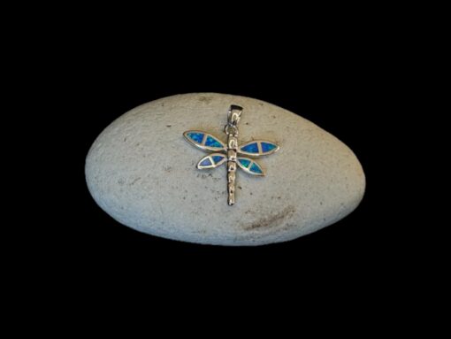 Blue Opal Pendant Dragonfly Spirit Silver Jewelry Display Shot - Prop Shot - Lefkara Silver