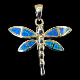 Blue Opal Pendant Dragonfly Spirit Silver Jewelry Product Shot - Isolated View - Lefkara Silver