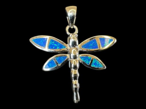 Blue Opal Pendant Dragonfly Spirit Silver Jewelry Product Shot - Isolated View - Lefkara Silver