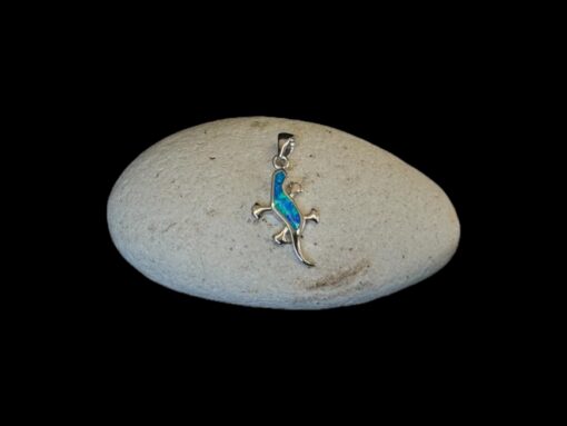 Blue Opal Pendant Gecko Spirit Silver Jewelry Display Shot - Prop Shot - Lefkara Silver