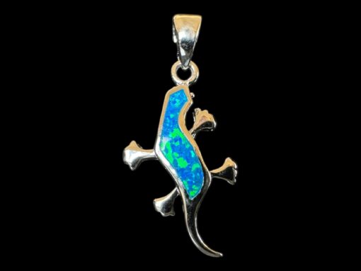 Blue Opal Pendant Gecko Spirit Silver Jewelry Product Shot - Isolated View - Lefkara Silver