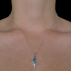 Blue Opal Pendant Gecko Spirit Silver Jewelry Wear Shot - Model Shot - Lefkara Silver