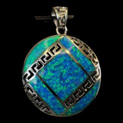 Blue Opal Pendant Grecian Medallion Silver Jewelry Product Shot - Isolated View - Lefkara Silver