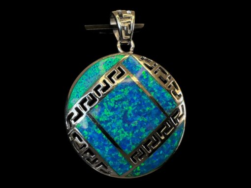 Blue Opal Pendant Grecian Medallion Silver Jewelry Product Shot - Isolated View - Lefkara Silver