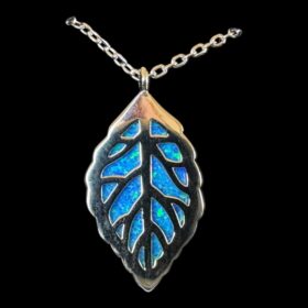 Blue Opal Pendant Leafy Veil Silver Jewelry Product Shot - Isolated View - Lefkara Silver