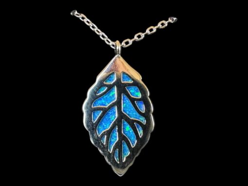 Blue Opal Pendant Leafy Veil Silver Jewelry Product Shot - Isolated View - Lefkara Silver