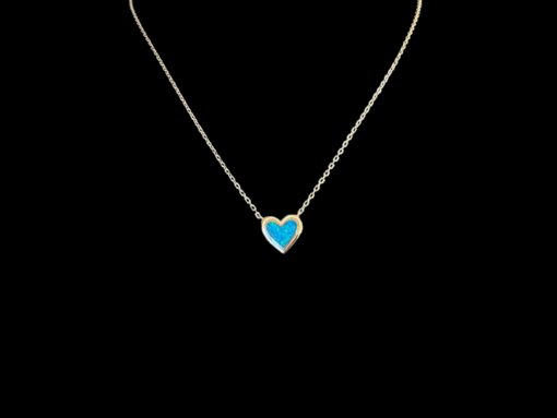 Blue Opal Pendant Luminous Heart Silver Jewelry Detail Shot - Pendant and Chain Shot - Lefkara Silver