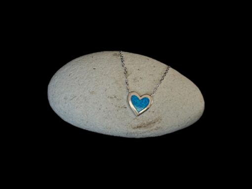 Blue Opal Pendant Luminous Heart Silver Jewelry Display Shot - Prop Shot - Lefkara Silver