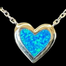 Blue Opal Pendant Luminous Heart Silver Jewelry Product Shot - Isolated View - Lefkara Silver