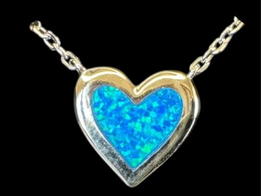 Blue Opal Pendant Luminous Heart Silver Jewelry Product Shot - Isolated View - Lefkara Silver