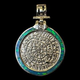 Blue Opal Pendant Phaistos Disk Halo Silver Jewelry Product Shot - Isolated View - Lefkara Silver