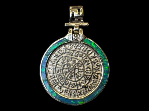 Blue Opal Pendant Phaistos Disk Halo Silver Jewelry Product Shot - Isolated View - Lefkara Silver