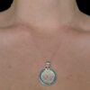 Blue Opal Pendant Phaistos Disk Halo Silver Jewelry Wear Shot - Model Shot - Lefkara Silver