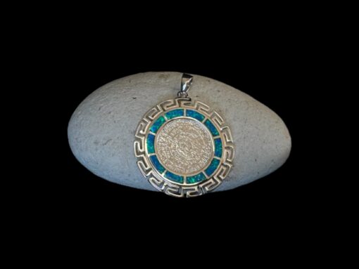 Blue Opal Pendant Phaistos Meander Silver Jewelry Display Shot - Prop Shot - Lefkara Silver