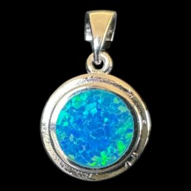 Blue Opal Pendant Radiant Circle Silver Jewelry Product Shot - Isolated View - Lefkara Silver