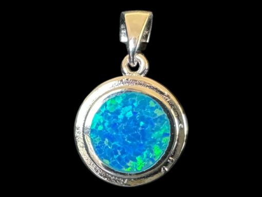 Blue Opal Pendant Radiant Circle Silver Jewelry Product Shot - Isolated View - Lefkara Silver