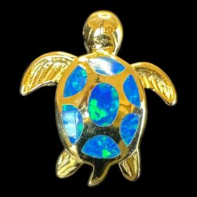 Blue Opal Pendant Starlight Turtle Gold Plated Jewelry Product Shot - Isolated View - Lefkara Silver