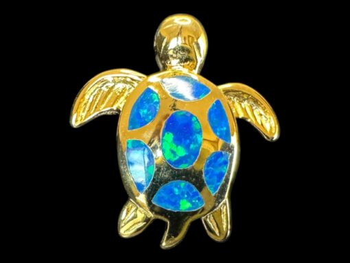 Blue Opal Pendant Starlight Turtle Gold Plated Jewelry Product Shot - Isolated View - Lefkara Silver