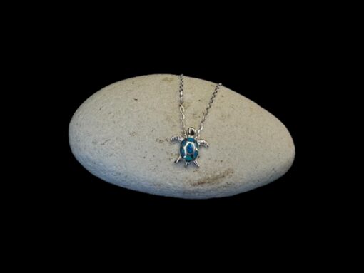 Blue Opal Pendant Starlight Turtle Silver Jewelry Display Shot - Prop Shot - Lefkara Silver