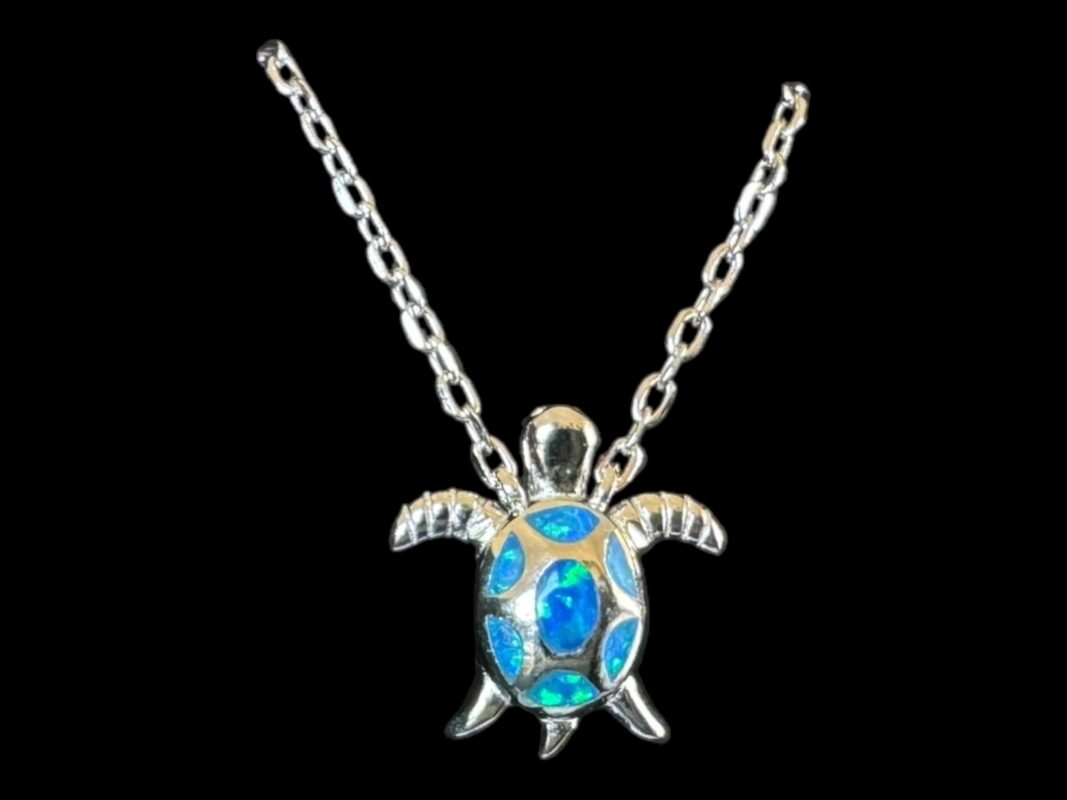 Turtle Shell Opal Blue Opal Pendant Starlight Turtle - Lefkara Silver Jewellery