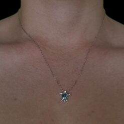 Blue Opal Pendant Starlight Turtle Silver Jewelry Wear Shot - Model Shot - Lefkara Silver