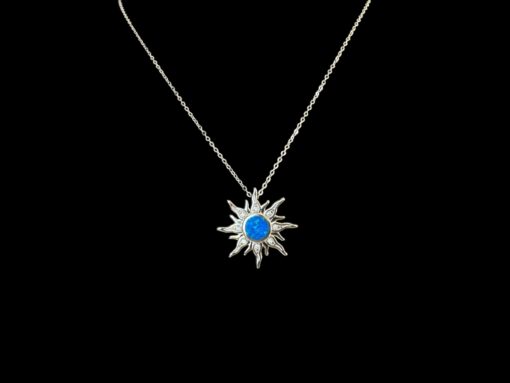 Blue Opal Pendant Sunshine Blessing Silver Jewelry Detail Shot - Pendant and Chain Shot - Lefkara Silver