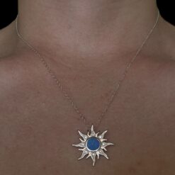 Blue Opal Pendant Sunshine Blessing Silver Jewelry Wear Shot - Model Shot - Lefkara Silver