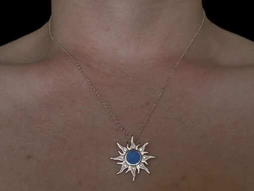 Blue Opal Pendant Sunshine Blessing Silver Jewelry Wear Shot - Model Shot - Lefkara Silver