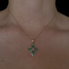 Blue Opal Pendant Teardrop Cross Gold Plated Jewelry Wear Shot - Model Shot - Lefkara Silver