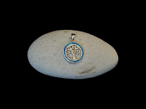 Blue Opal Pendant Tree of Life Halo Silver Jewelry Display Shot - Prop Shot - Lefkara Silver