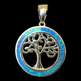 Blue Opal Pendant Tree of Life Halo Silver Jewelry Product Shot - Isolated View - Lefkara Silver