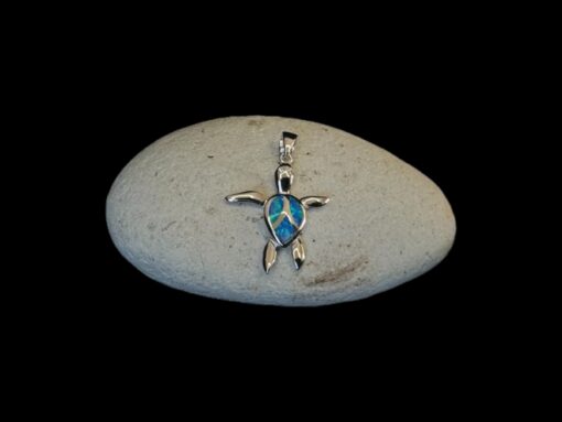 Blue Opal Pendant Turtle Spirit Silver Jewelry Display Shot - Prop Shot - Lefkara Silver