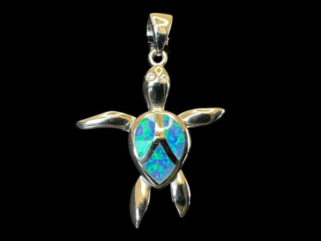 Turtle Shell Opal Blue Opal Pendant Turtle Spirit - Lefkara Silver Jewellery